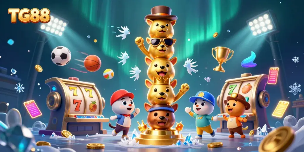 Engage with TG88's immersive 3D casino experience featuring dynamic game elements and lively characters.