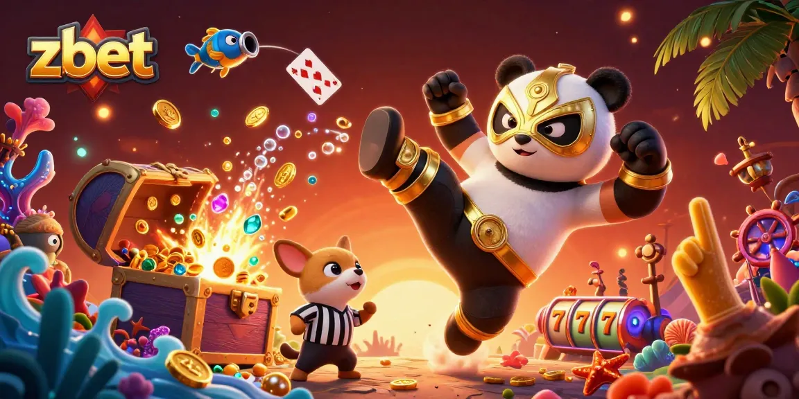 Experience thrilling action at zbet with a panda wrestler and vibrant casino elements!