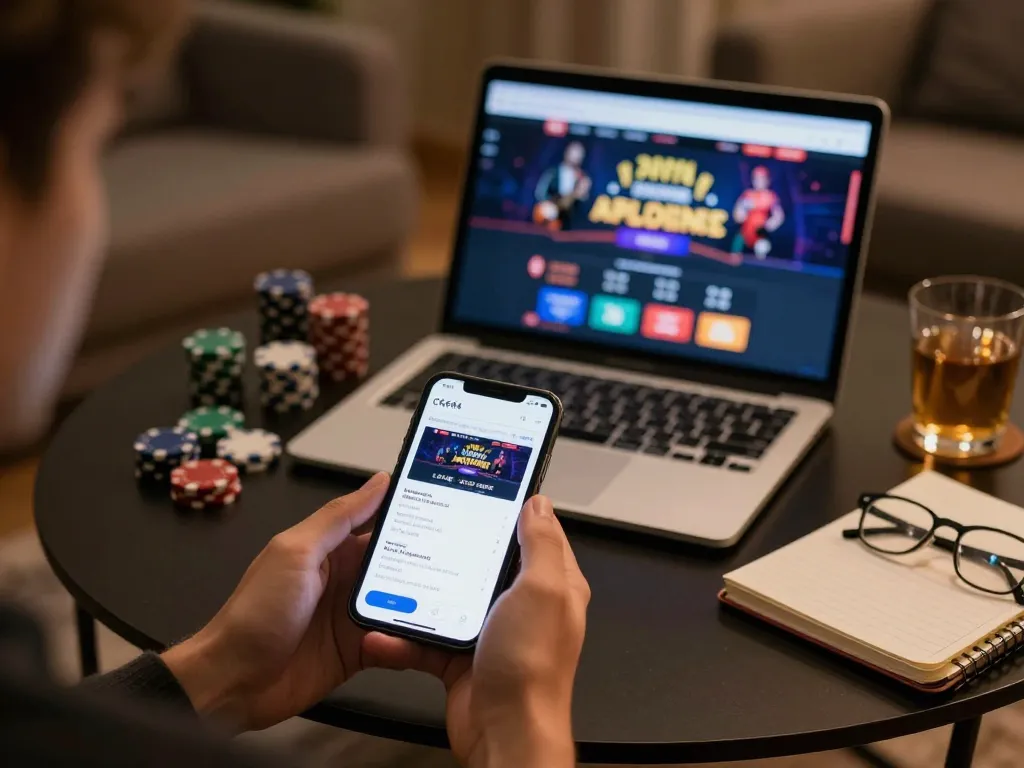 Engaging in gameplay with ck444 app download on smartphone amidst cozy gaming setup