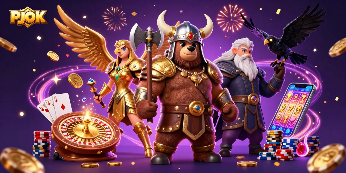 Join the fun at PJOK with a vibrant 3D casino scene highlighting online gaming excitement!