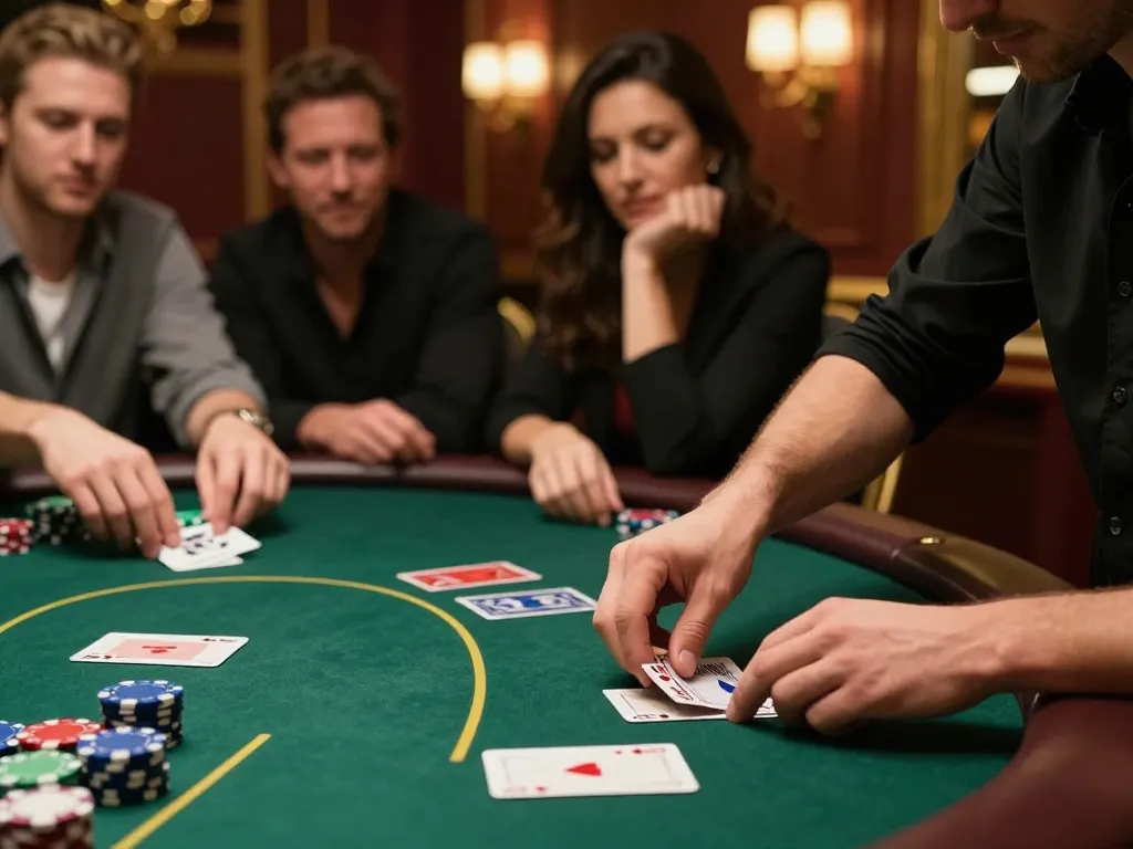 Players strategizing and enjoying poker at FIVE88 casino, showcasing a captivating live table atmosphere.