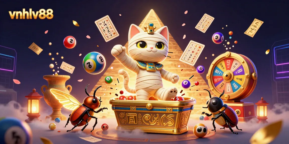 Experience thrilling gaming adventures with vnhlv88's vibrant Egyptian casino scene featuring rewards and dynamic lottery elements.
