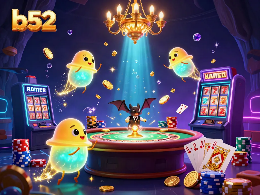 Experience the excitement of b52 casino games with glowing elements and vibrant casino scenes.