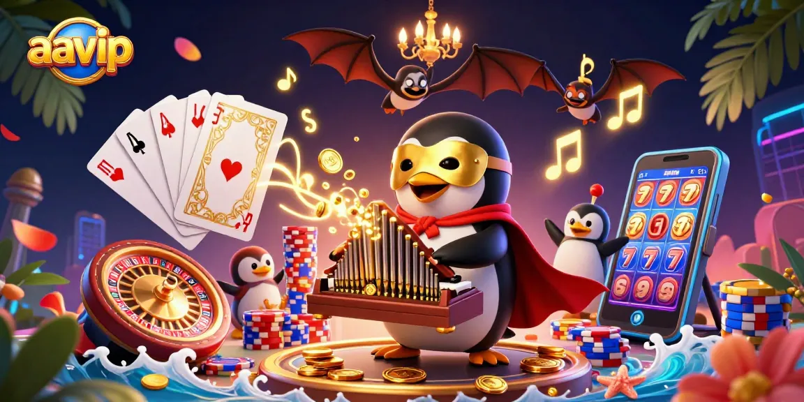 Experience aavip's lively gaming scene with golden coins and vibrant casino elements.