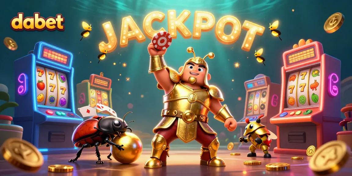 dabet showcases a victorious hercules beetle in golden armor symbolizing wins in online slots action.