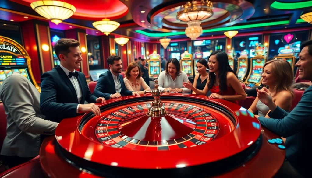 Players enjoying a thrilling roulette game at vswin casino, surrounded by excitement and luxury.