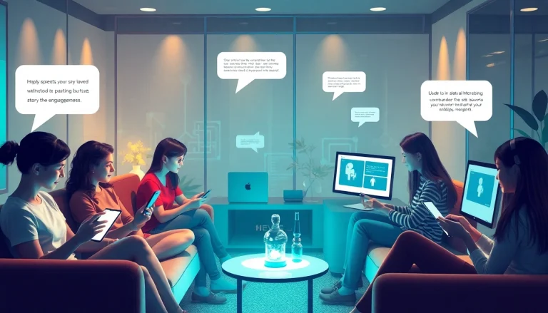 Crushon AI chatbot interaction scene with diverse users in a tech-friendly environment.