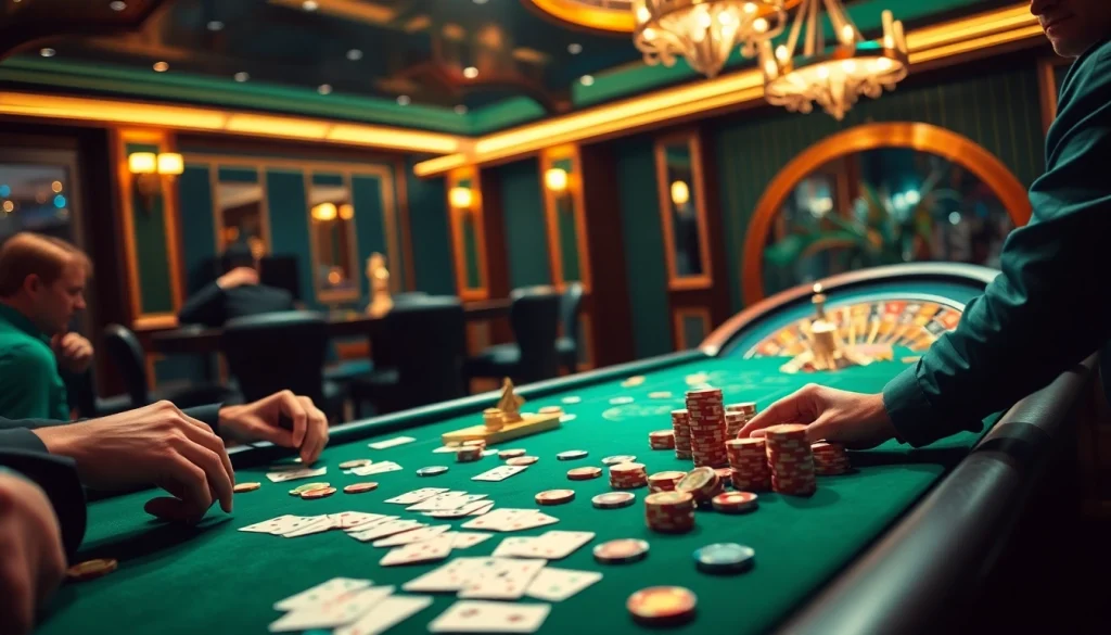 Cena empolgante de mesa de pôquer com fichas temáticas do 69Y vibrantes e ação de altas apostas.