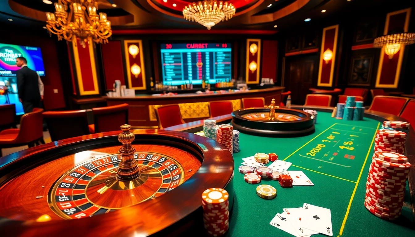 Experience the thrill of rikbet with vibrant casino elements like poker chips and a roulette wheel.