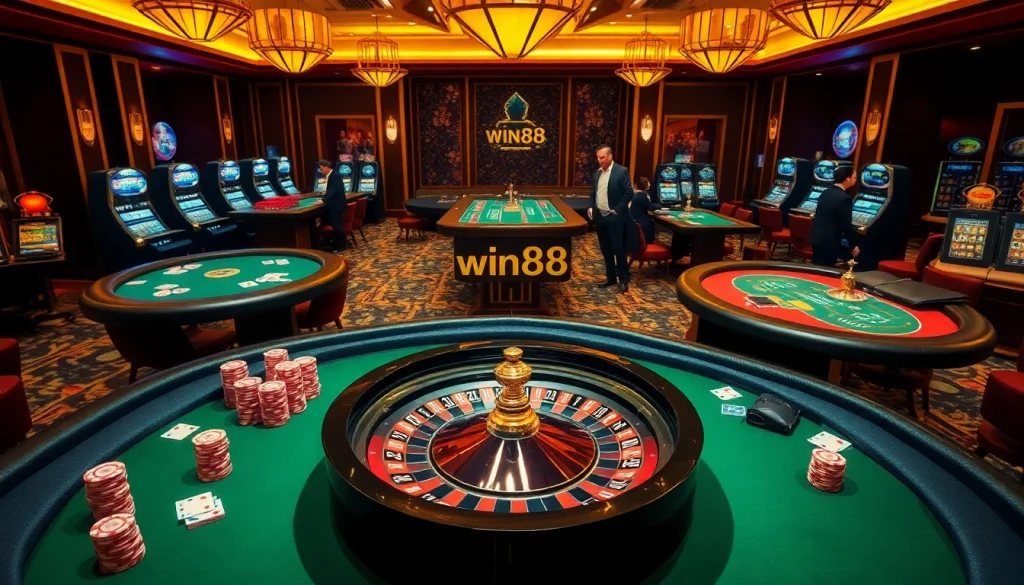 High-stakes gaming at win88 casino featuring premium tables and vibrant slots.