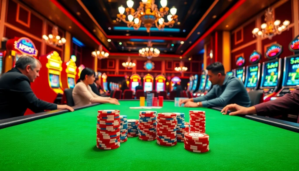 Experience the excitement of lc88 com with a vibrant casino scene featuring a thrilling poker game.