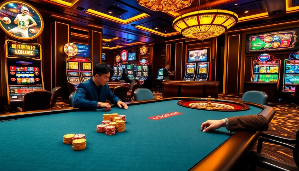 Keonhacai5 players strategizing at a poker table in an upscale casino setting.