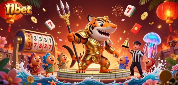 Engage with the thrilling world of 11bet casino featuring a vibrant tiger shark and dynamic gaming elements.