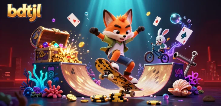 Engage with bdtjl through a vibrant scene of cartoon characters in an exhilarating casino-themed adventure.
