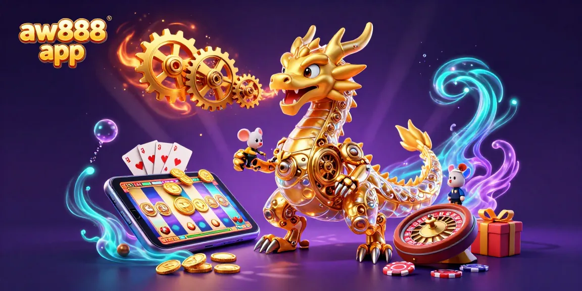 Experience the excitement of the aw888 app with vibrant slot games and engaging casino elements in a rich 3D illustration.