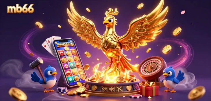 Engage in thrilling mb66 gaming with a molten metal phoenix and dynamic casino elements.