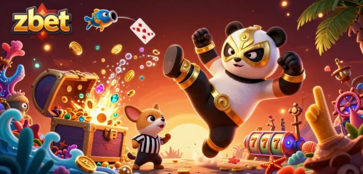 Experience thrilling action at zbet with a panda wrestler and vibrant casino elements!