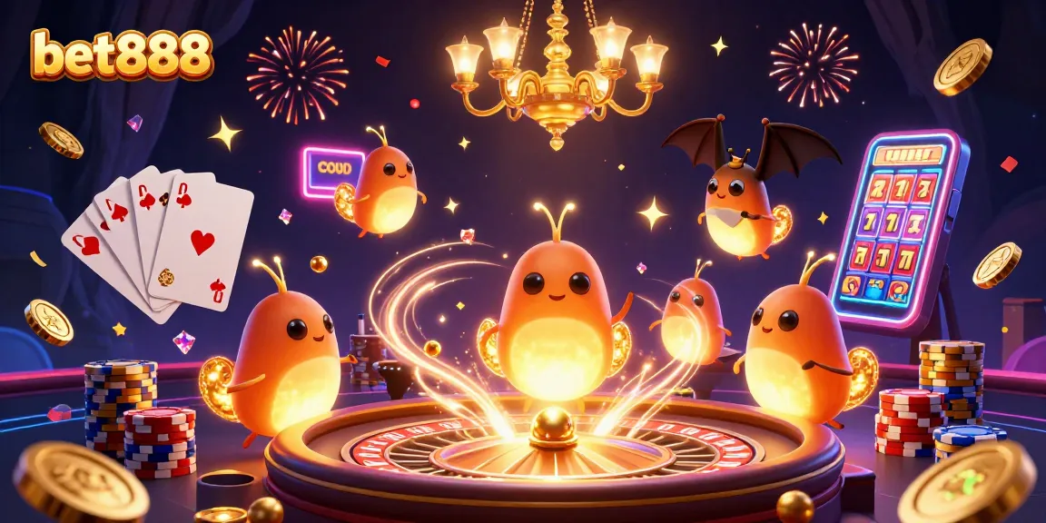 Experience the vibrant action of bet888 with glowworms lighting up a futuristic casino scene.