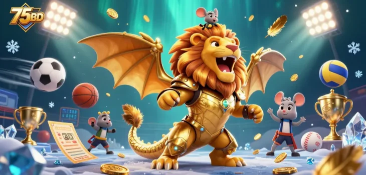 Engage with thrilling sports betting action at 75BD, featuring dynamic game elements and a triumphant chimera.