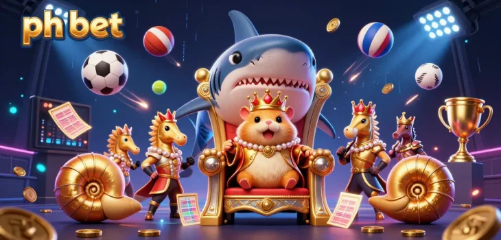 Experience thrilling wins at ph bet with a golden hamster king and vibrant sports betting elements.