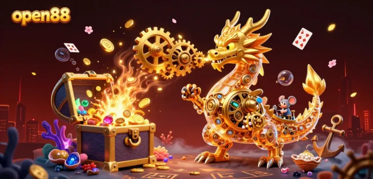 Engage in adventurous gameplay with open88's dynamic casino experience featuring a vibrant 3D illustration.